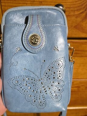 Light Blue Perforated Butterfly Crossbody Bag